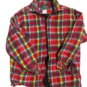 Vtg 90s JouJou Plaid India Boho Flannel Shirt Shacket Thick Quilted Medium EUC